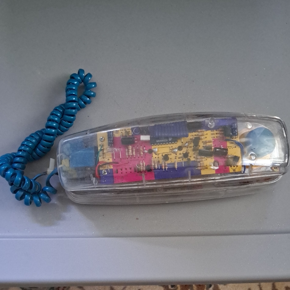 Clear Corded Landline Phone with Blue Cord